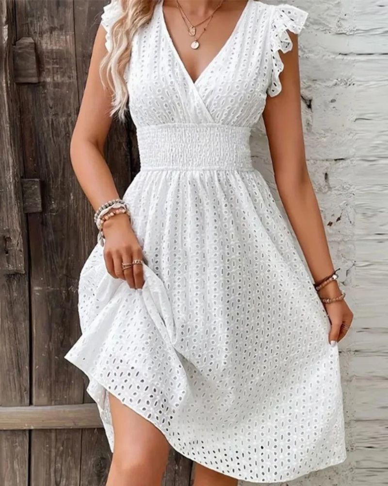 MIDI LACE DRESS WITH V-NECKLINE