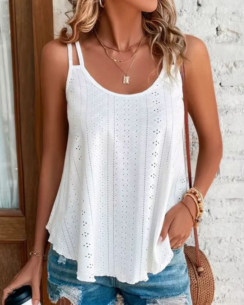 LIGHTWEIGHT COTTON BLOUSE WITH EYELET DESIGN AND DOUBLE STRAPS