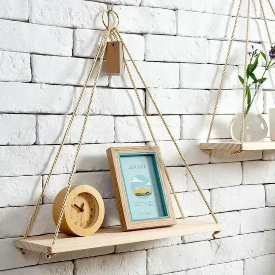 RUSTIC WOODEN HANGING SHELF WITH ROPE – BUY 1, GET 2 FREE