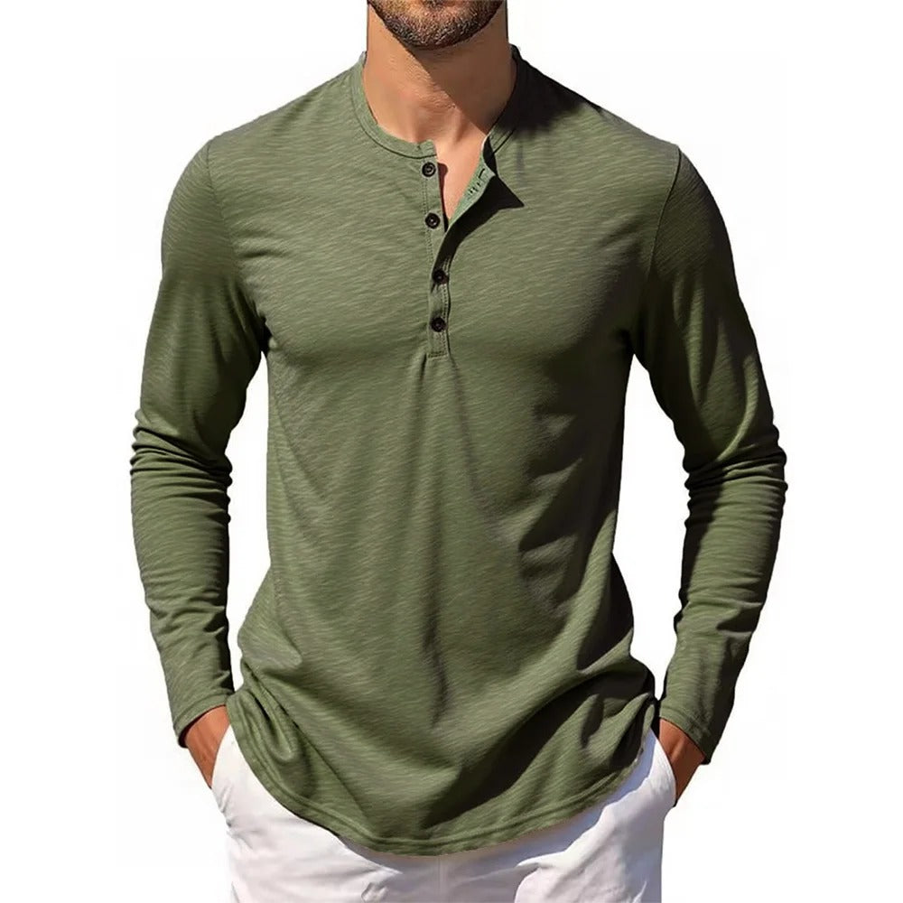 MILANO COTTON HENLEY SHIRT - LONG SLEEVE