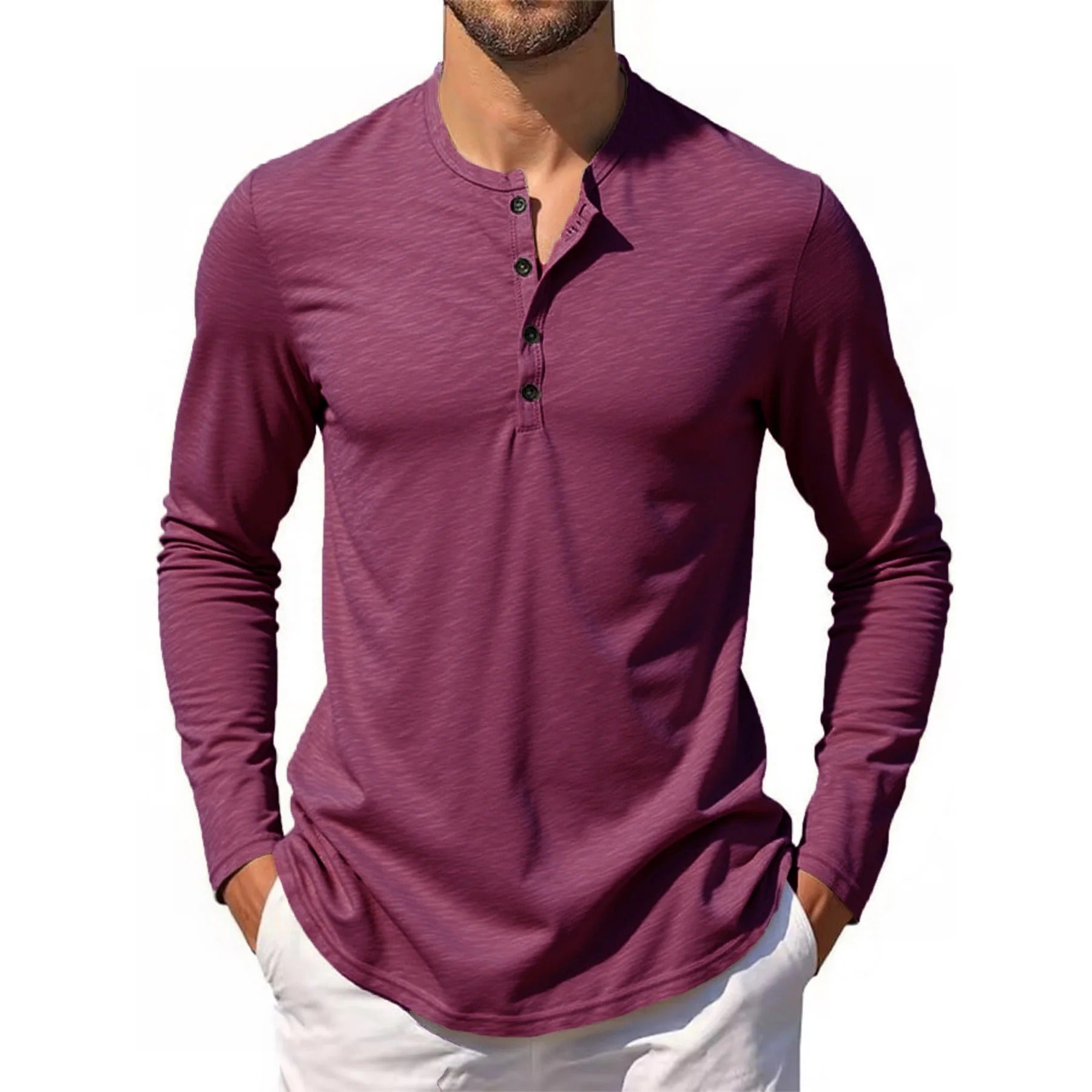 MILANO COTTON HENLEY SHIRT - LONG SLEEVE