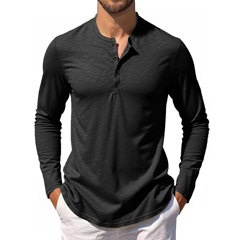 MILANO COTTON HENLEY SHIRT - LONG SLEEVE