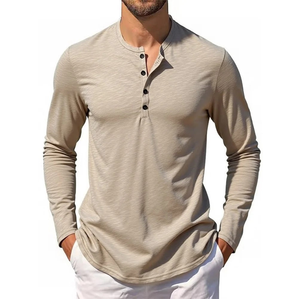 MILANO COTTON HENLEY SHIRT - LONG SLEEVE