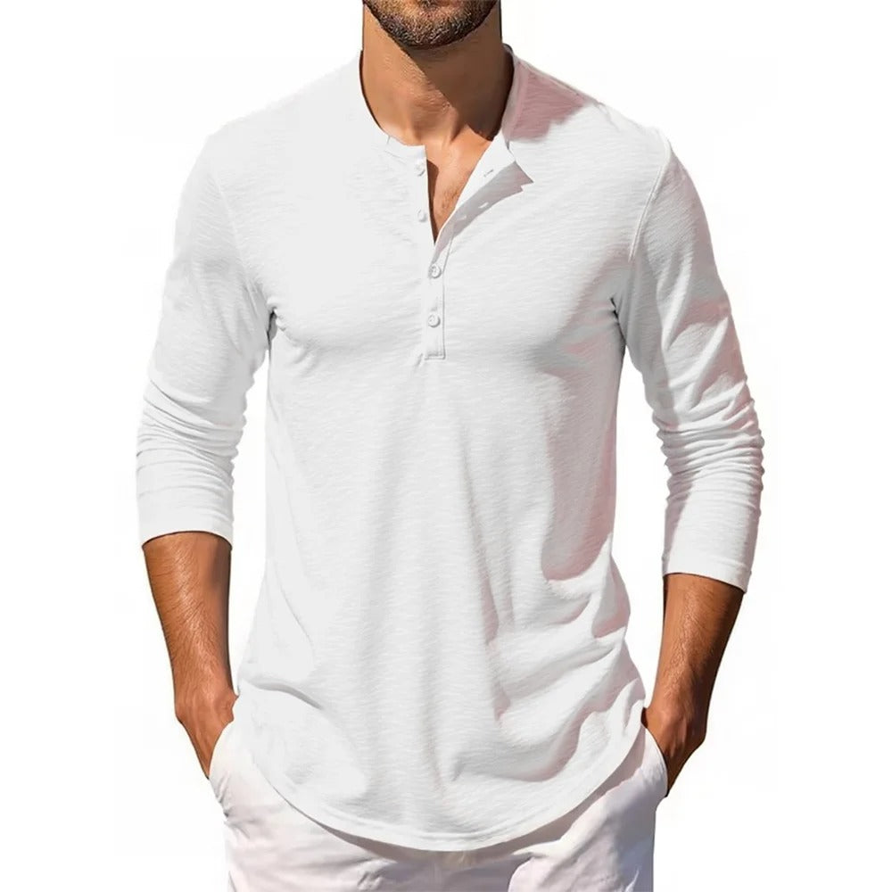 MILANO COTTON HENLEY SHIRT - LONG SLEEVE