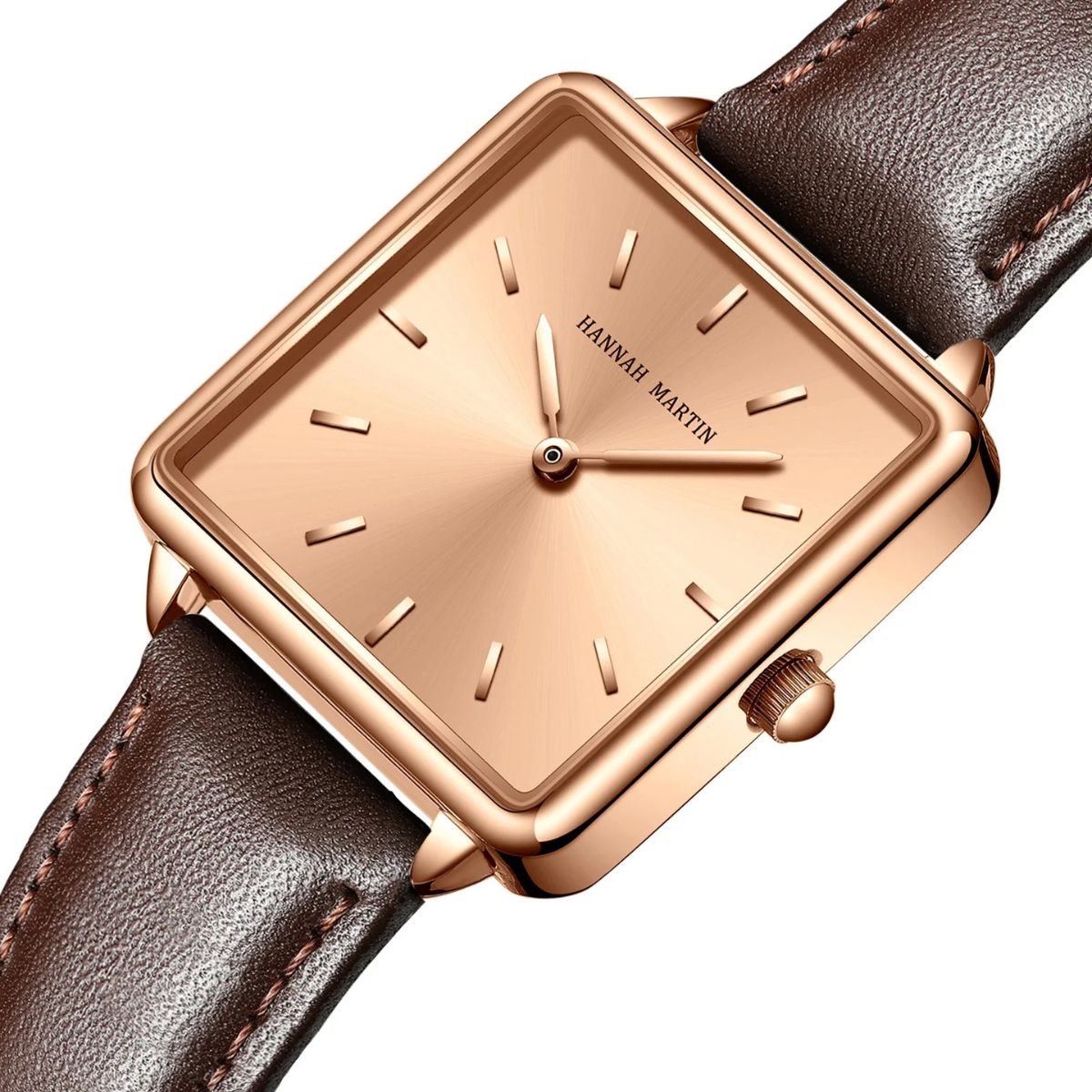 WOMEN'S SQUARE LEATHER WATCH ELEGANCE BROWN 28mm