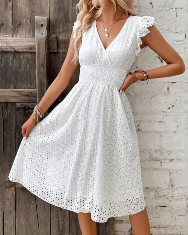 MIDI LACE DRESS WITH V-NECKLINE