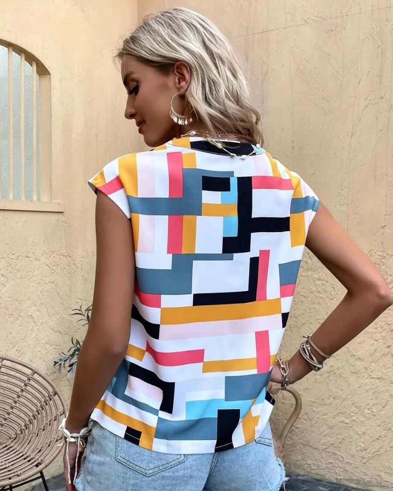 LIGHTWEIGHT COTTON BLOUSE WITH GEOMETRIC PRINT