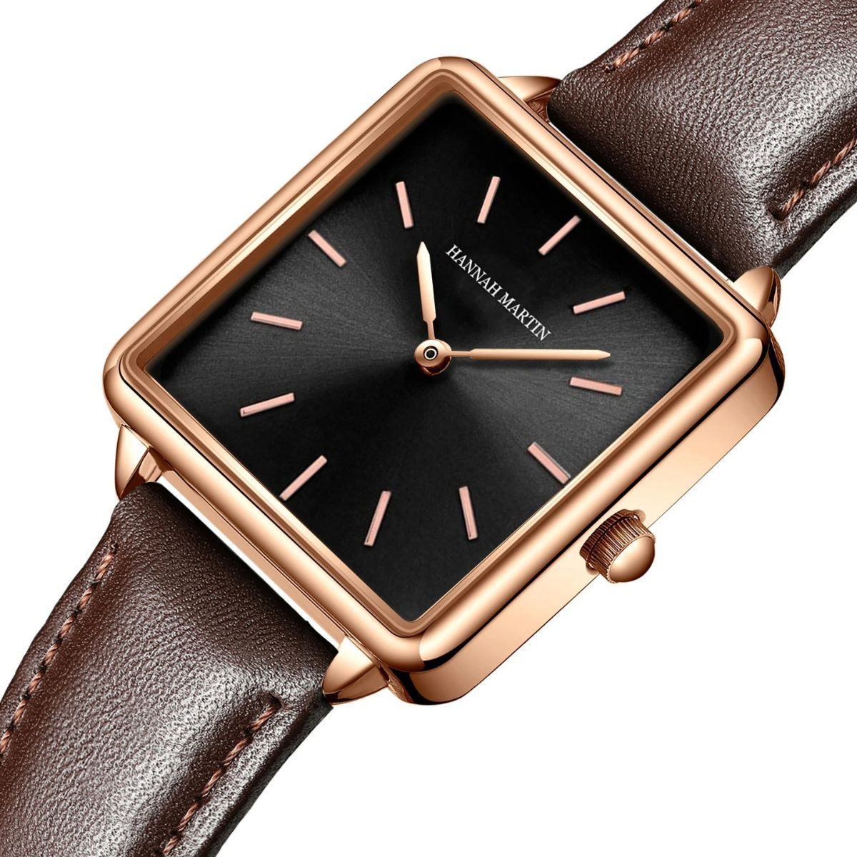 WOMEN'S SQUARE LEATHER WATCH ELEGANCE BROWN 28mm