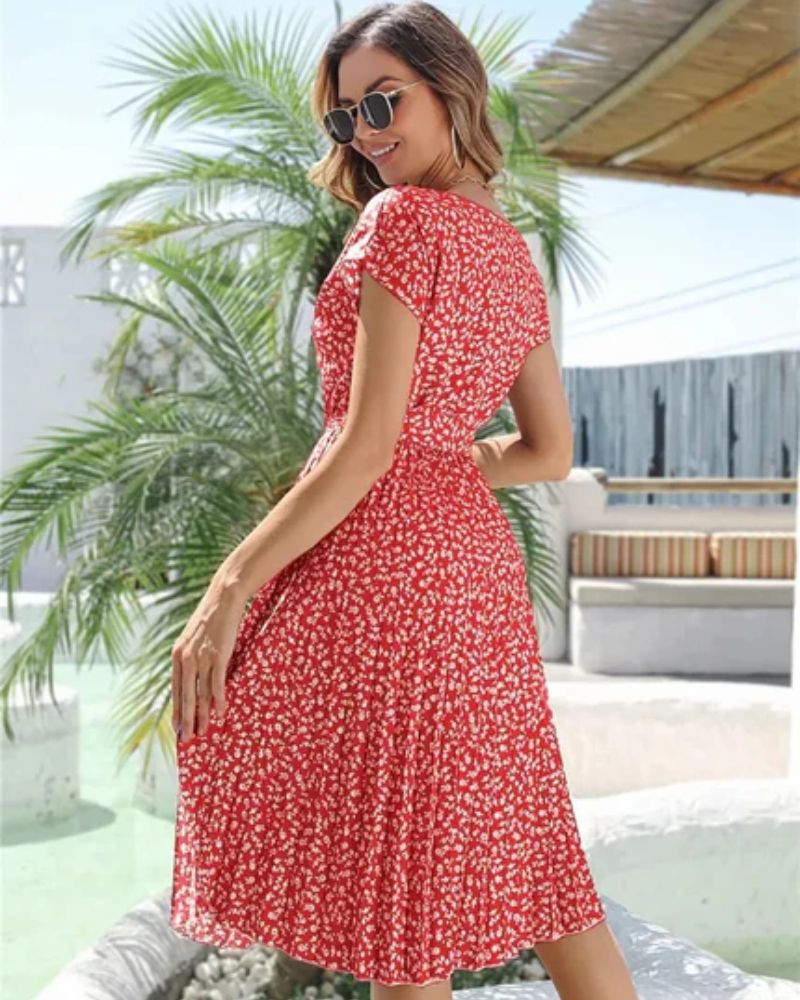 FLORAL PRINT MIDI DRESS WITH LOOSE FIT AND RUFFLE DETAIL