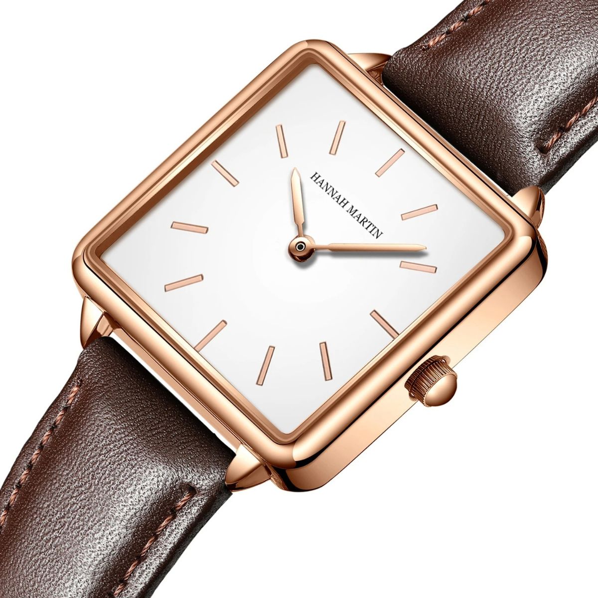 WOMEN'S SQUARE LEATHER WATCH ELEGANCE BROWN 28mm