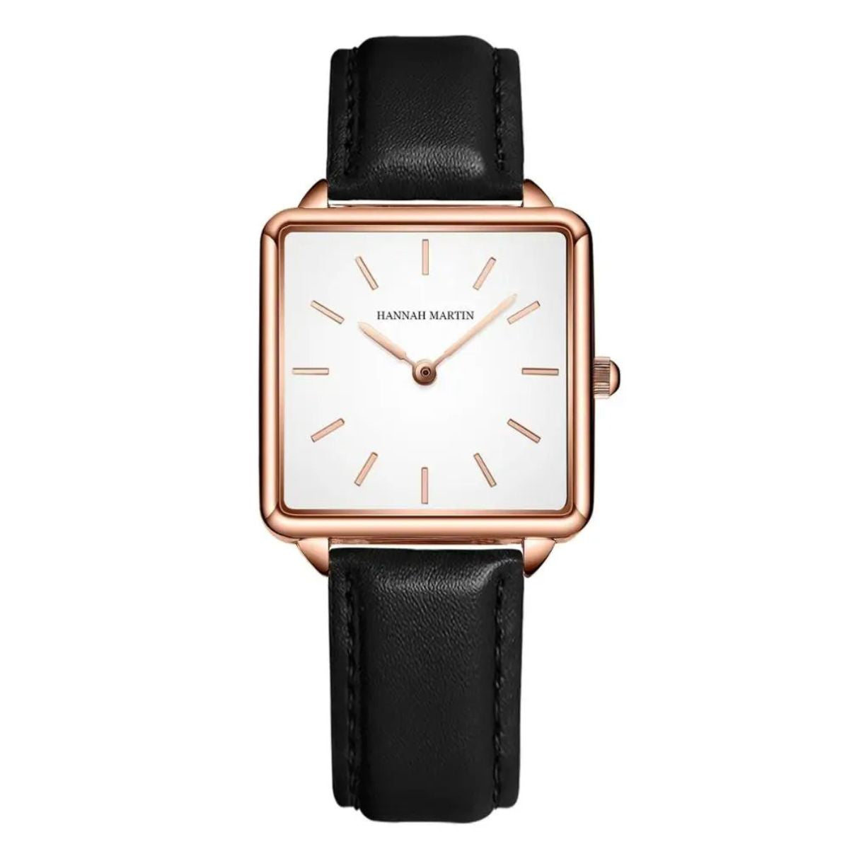 WOMEN'S SQUARE LEATHER WATCH ELEGANCE BLACK 28mm