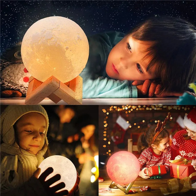 RECHARGEABLE 3D MOON LAMP WITH 2 OR 16 COLORS - TOUCH OR REMOTE CONTROL