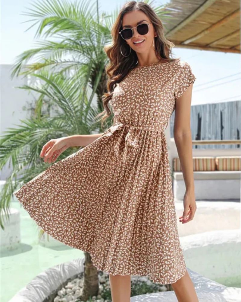 FLORAL PRINT MIDI DRESS WITH LOOSE FIT AND RUFFLE DETAIL