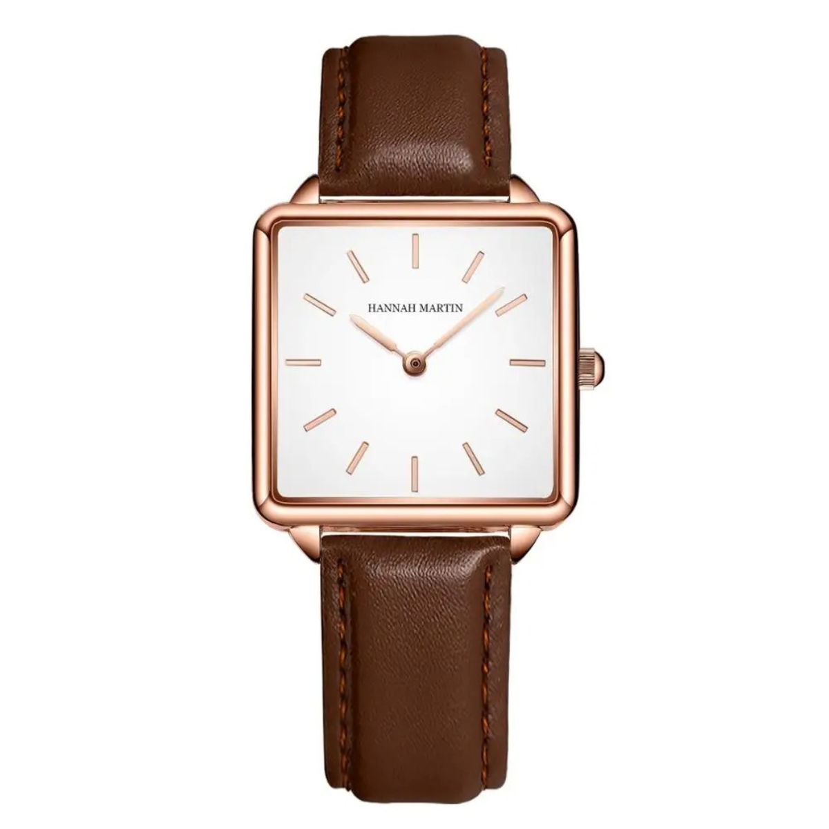 WOMEN'S SQUARE LEATHER WATCH ELEGANCE BROWN 28mm