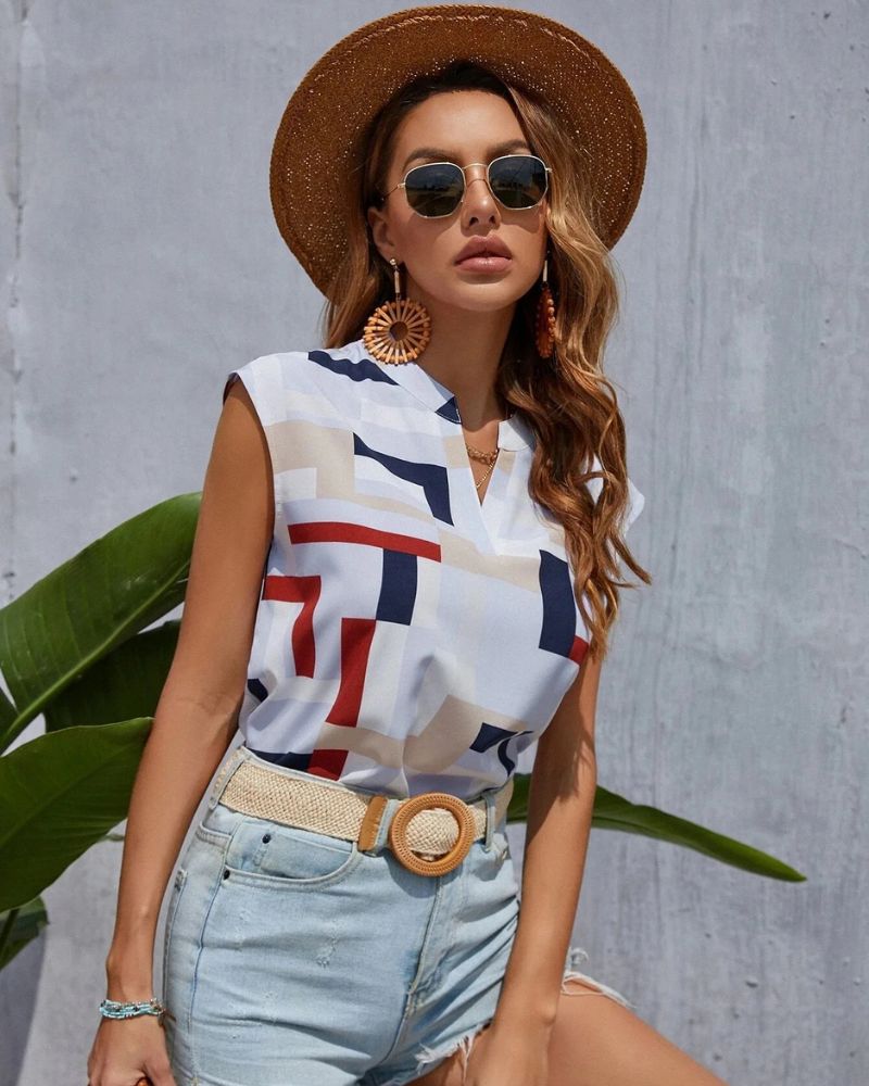 LIGHTWEIGHT COTTON BLOUSE WITH GEOMETRIC PRINT