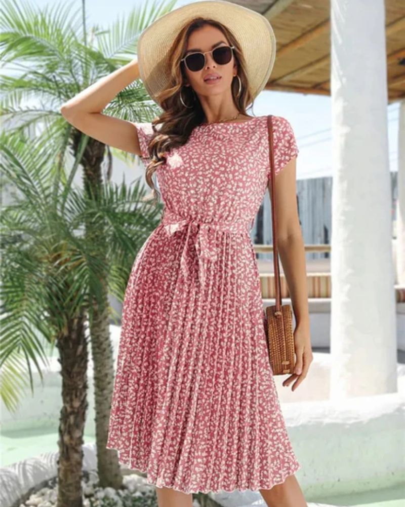 FLORAL PRINT MIDI DRESS WITH LOOSE FIT AND RUFFLE DETAIL