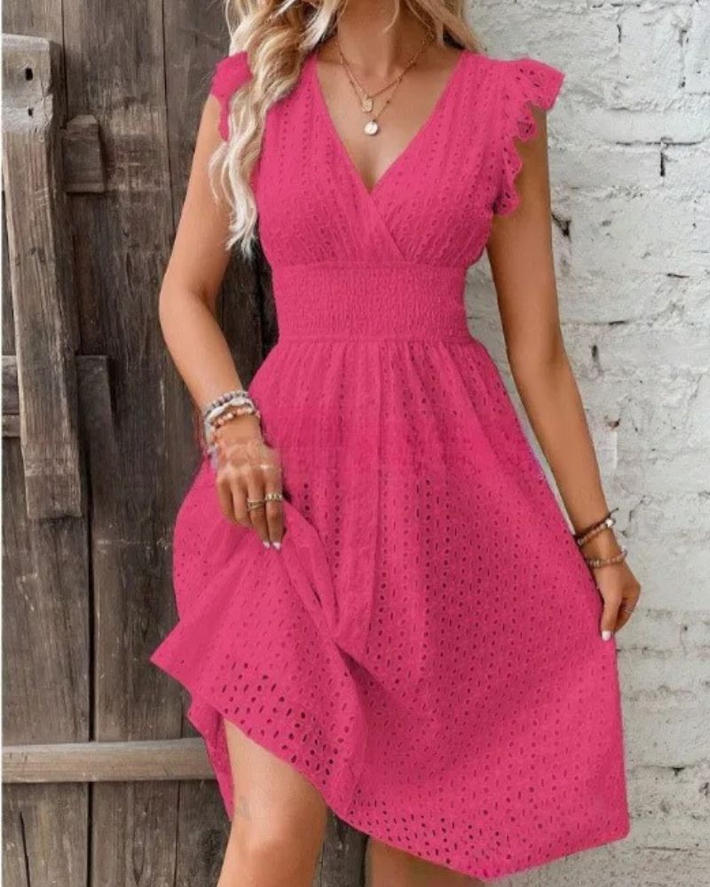 MIDI LACE DRESS WITH V-NECKLINE