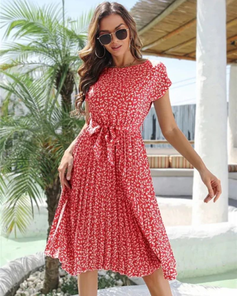 FLORAL PRINT MIDI DRESS WITH LOOSE FIT AND RUFFLE DETAIL
